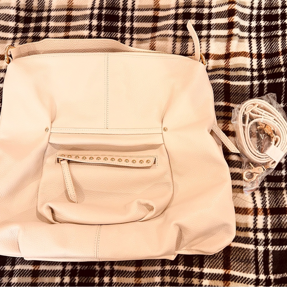 LAGGO Italian Leather Convertible Hobo Crossbody Bag in Cream Unused